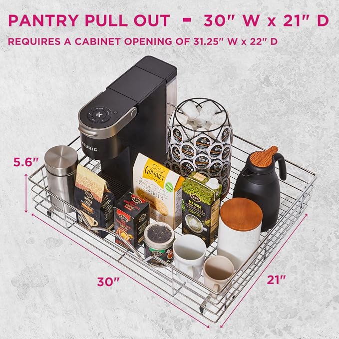 HOLDN’ STORAGE Pull Out Cabinet Organizer, Slide Out Drawer for Kitchen Cabinets & Pantry, Roll Out Shelf for Pots, Pans & Under Sink Storage, Heavy-Duty Full-Extension, 30" W x 21" D x 5" H