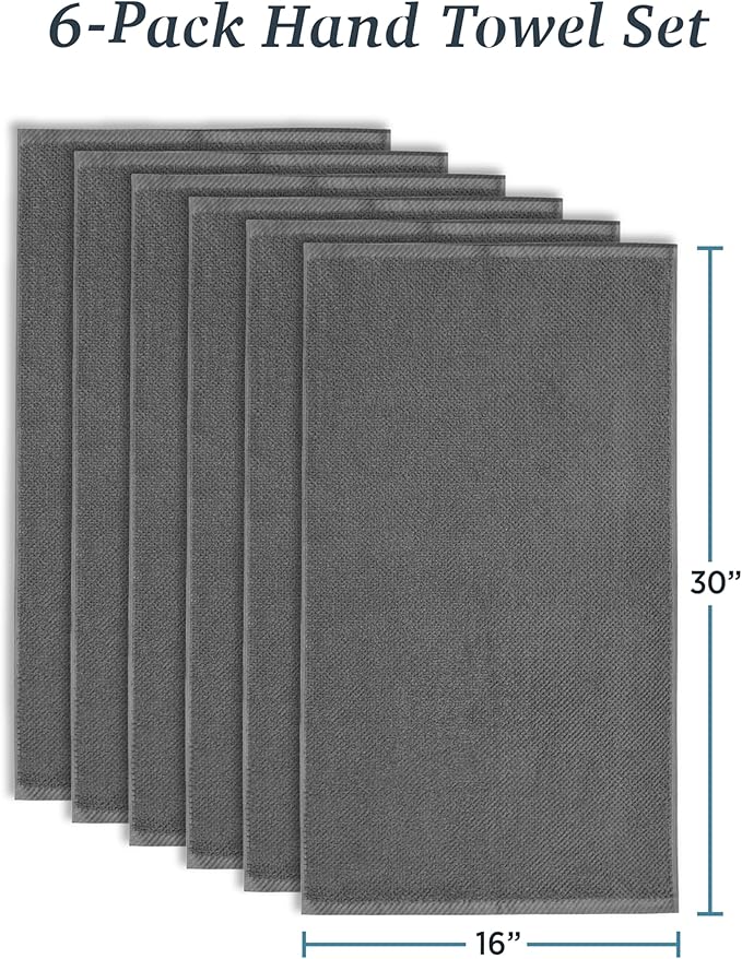Welhome Franklin Premium 6 Pack Hand Towels Popcorn Textured Charcoal Bathroom Towels Hotel & Spa Towels for Bathroom Soft & Absorbent 600 GSM 100% Cotton Hand Towels