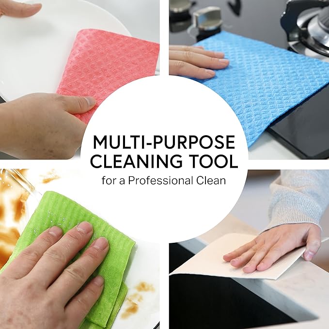 Swedish Wholesale Dishcloths Reusable 8" x 7" Sponge Cloths, Bulk 10 Pack of High Absorbent Cellulose Dish & Kitchen Cleaning Hand Towels, Wring to Dry & Machine Wash, Odor Resistant, Seafoam