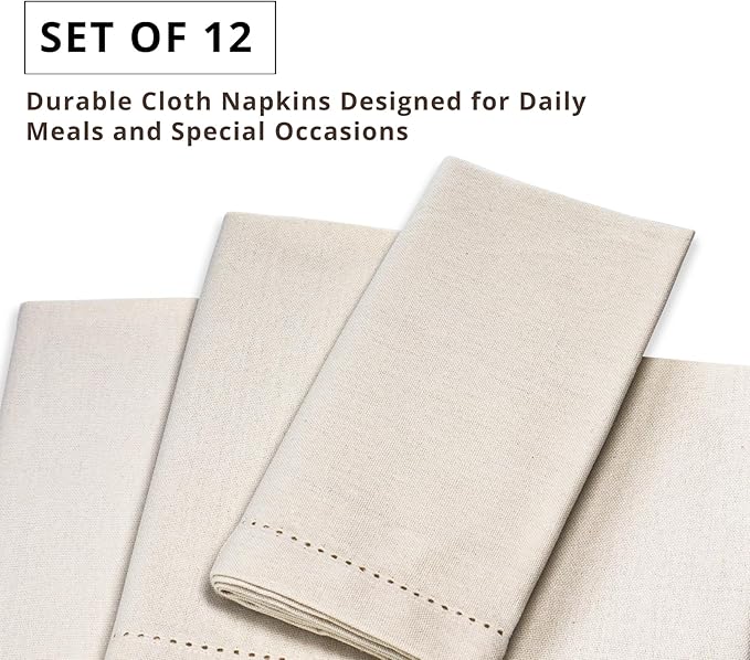 PurpleEssences Set of 12 Hemstitch Cloth Dinner Napkins 100% Cotton - Soft Durable Washable - Ideal for Wedding Spring Easter Summer - Perfect Everyday Use Table Linen 18x18 - Royal Linen