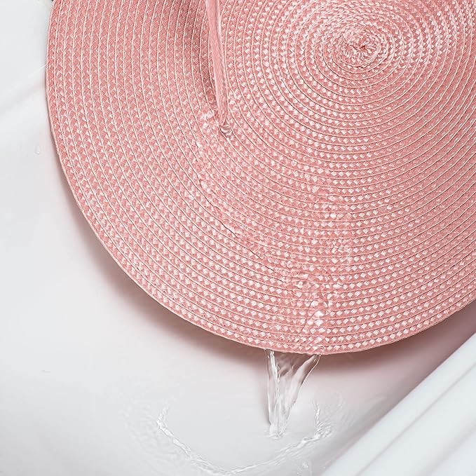 AHHFSMEI Round Placemats Set of 6 Heat Resistant Washable Non-Slip Woven Braided Table Mats for Dining Table Kitchen & Home Decor (Pink)