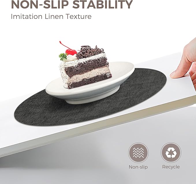 13" Round Placemats Set of 12, Reversible Faux Leather Heat Resistant Table Mats, 100% Waterproof Oilproof Wipeable Table Protective Placemats for Vinyl, Washable for Indoor (12, Deep Gray)