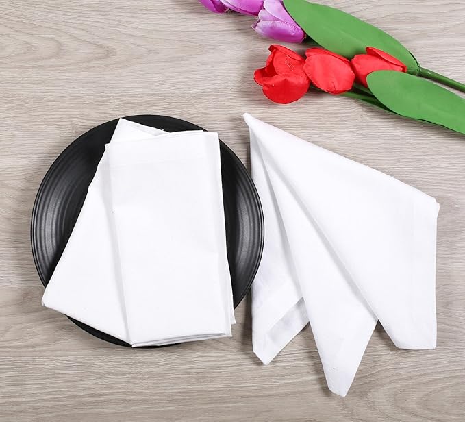 Lightnpro Decorative Cloth Dinner Napkins with Hemstitched, Wedding, Cocktail & Party Napkins, Mitered Corners, Machine Washable, 12 Elegant Table Napkins for Special Occasions - 18x18 Inch White