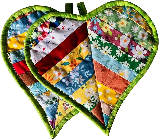 Pot Holders for Kitchen Hot Pads 100% Cotton for BBQ/Cooking/Baking/Grilling/Microwave/Barbecue (2PCS Loves)