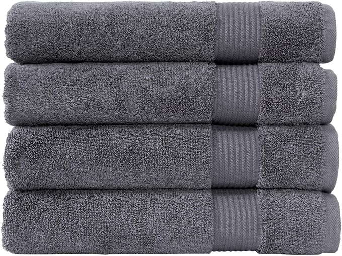 Classic Turkish Towels CTT - Premium 4 Piece Bath Towel Set, Made with 100% Turkish Cotton, Quick Drying, Highly Absorbent & Comfy Towels for Spa & Hotel | 30"x54" (Grey)