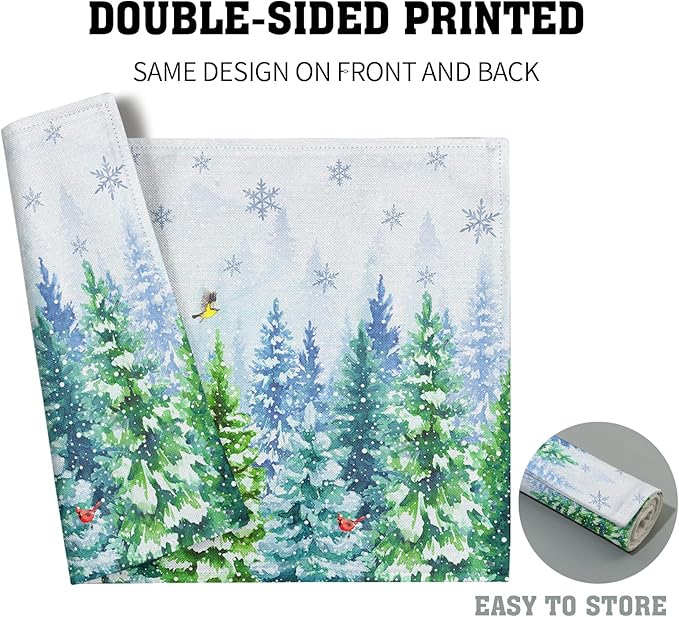 Watercolor Christmas Trees Place Mats - Welcome Winter Birds Placemats Set of 4 Snowflake Art Table Mat for Indoor Outdoor Dining Decorations 12 x 18 Inch