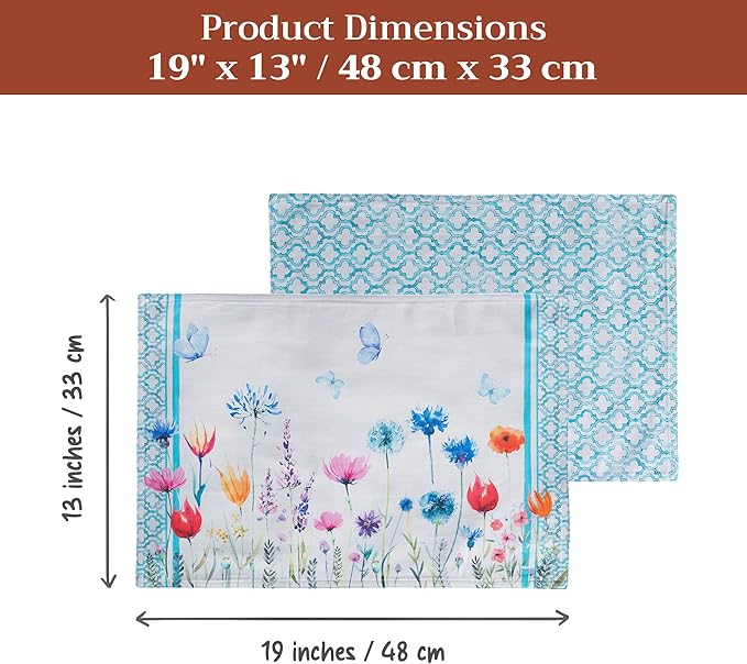 Maison d' Hermine Placemats Set of 4 100% Cotton Washable Cloth Place Mats Reusable Table Mats for Kitchen Dining Party Wedding Gifts for Mothers Day Spring/Summer(Flower in The Field, 13" x 19")
