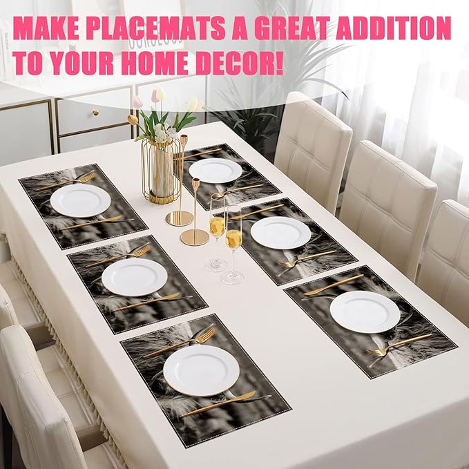 Highland Cow Placemats Set of 6,12x18 Inch Linen Place Mat Washable Stain Resistant Table Mats for Spring Summer Seasonal Farmhouse Kitchen Party Home Decor