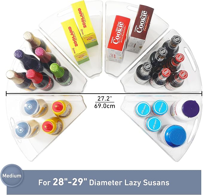 Leeden Lazy Susan Organizer for 28" Diameter Corner Lazy Susan, Plastic Kitchen Cabinet Storage Bins with Handle, 6 Packs, 1/8 Wedge - Food Safe, BPA Free