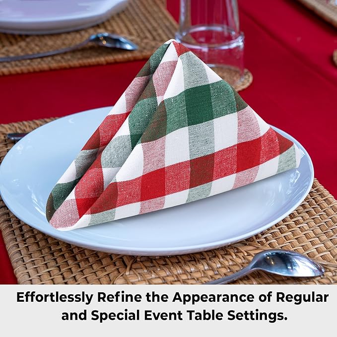 Urban Villa Cloth Napkins Set of 12 20x20 Inches 100% Cotton Napkins Cloth Washable Durable Reusable Absorbent Table Dinner Napkins Cloth for Christmas Hotel Lunch Restaurant Parties -X MAS Checks