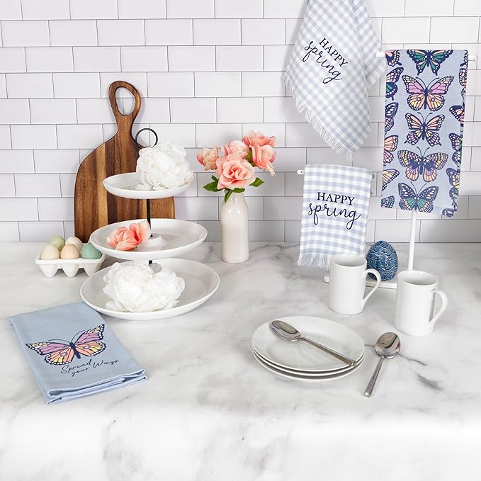 Ritz 100% Cotton Kitchen Towels, Butterfly Spring – 16"x26" – Absorbent Dish Towels for Drying & Cleaning – Soft & Durable (Set of 4)