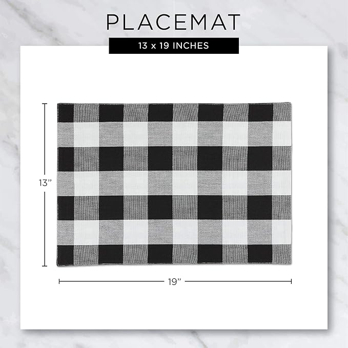 DII Buffalo Check Collection, Classic Farmhouse Tabletop Set, Placemat Set, 13x19, Orange & Black, 6 Piece