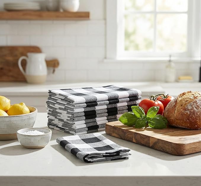 Gingham Check Cloth Dinner Napkin Set of 12 Black White 16x16 Inches, Premium Cotton Everyday Dinning Table Napkins Ideal for Wedding, Spring, Easter | Washable Checkered Soft Fabric for BBQ Events