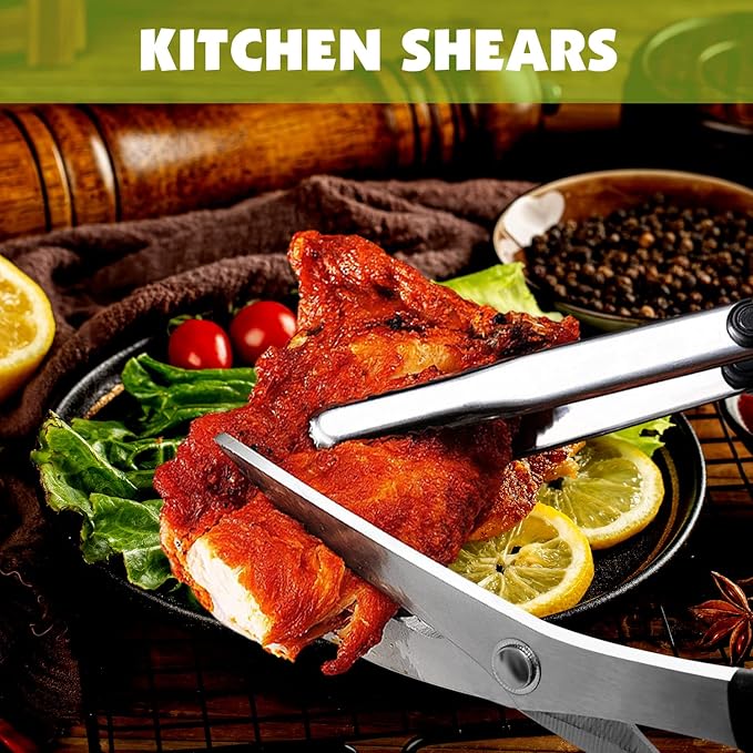 Kitchen Scissors, Korean Barbecue Scissors and Tongs Set,Kitchen Sheras for Meat Cutting, Chicken, Vegetables,Stainless Steel Non-slip Serrated Sharp BBQ Multipurpose Kitchen Sheras Tongs