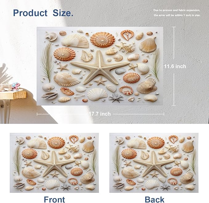 Batmerry Seashells Starfish Placemats, Beach Themed Arrangement Washable Linen Table Mats for Kitchen Table Double Insulation Decor Dining Set Indoor Outdoor 12X18 in Set of 4