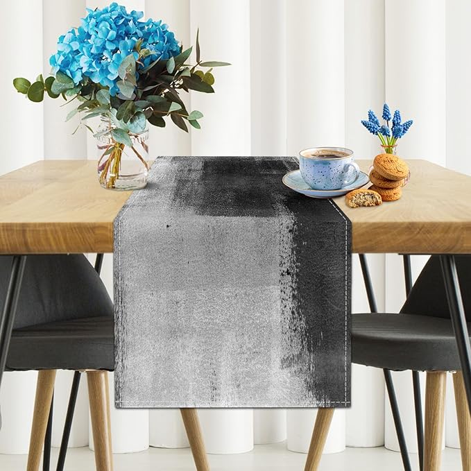 Black Grey Table Runners Rustic Farmhouse Linen Table Runners Abstract Art Retro Coffee Table Runner for Kitchen Dining Table Home Party Decor (Black Gray, 13"x 71")