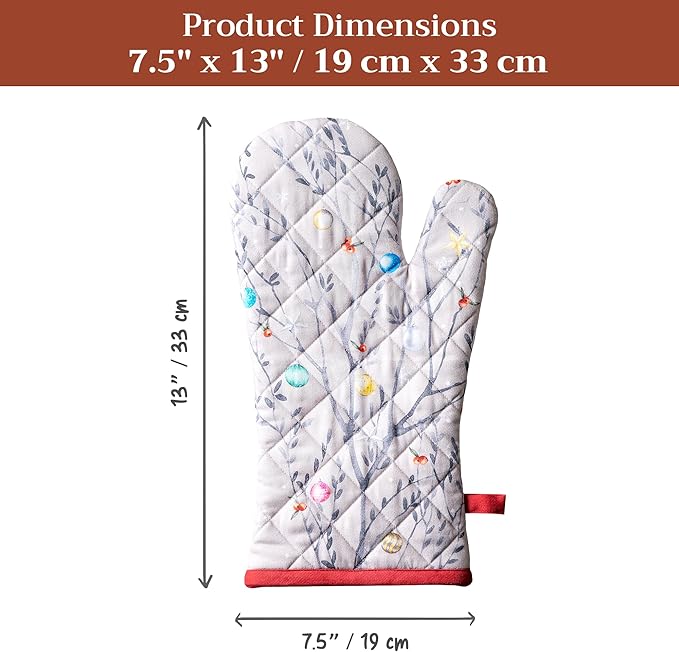 Maison d' Hermine Oven Gloves 100% Cotton Oven Mitt 7" x 13" with Loop Heat Resistant BBQ Cooking Gloves for Thanksgiving Christmas Decorations Baking Handling Hot Pans (Pack of 1, Fairy Christmas)