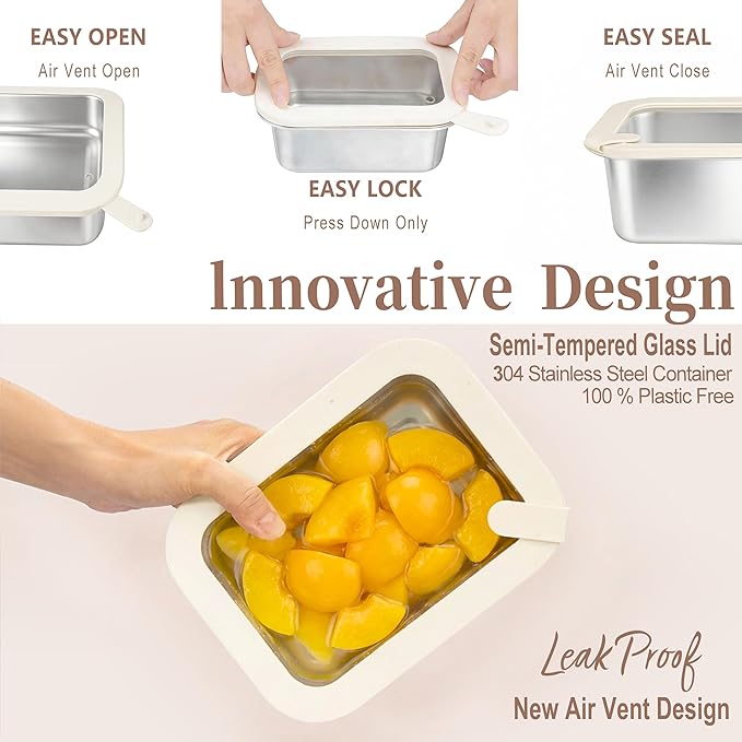 Urban Green Stainless Steel Food Containers with Glass Lid, Large Airtight Leakproof Stainless Steel Storage Containers in set of 2, Rectangle Shape, Microwave Safe, 100% Plastic Free