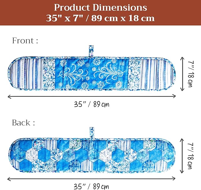 Maison d Hermine Summer Blue 100% Cotton Easter Double Oven Glove with Loop Heat Resistant for BBQ | Cooking | Baking | Grilling | Microwave | Barbecue | Spring/Summer (7.5 Inch by 35 Inch)