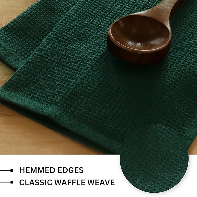 PurpleEssences Waffle Weave Kitchen Towel, 100% Cotton - 15x25 Inches with Hanging Loop, Ultra Soft Absorbent Quick Drying Dish Cloth, Tea and Hand Towels, 6 Pack - Spring Easter Summer - Green