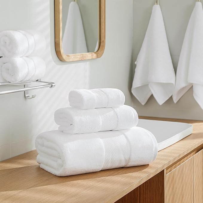 Simple&Opulence Premium 100% Cotton Towel Set 6 Piece，Soft Absorbent Towels for Bathroom,Hotel and Spa,2 Bath Towels 28"x55" 2 Hand Towels 16"x28" & 2 Washcloths 12"x12" (White)