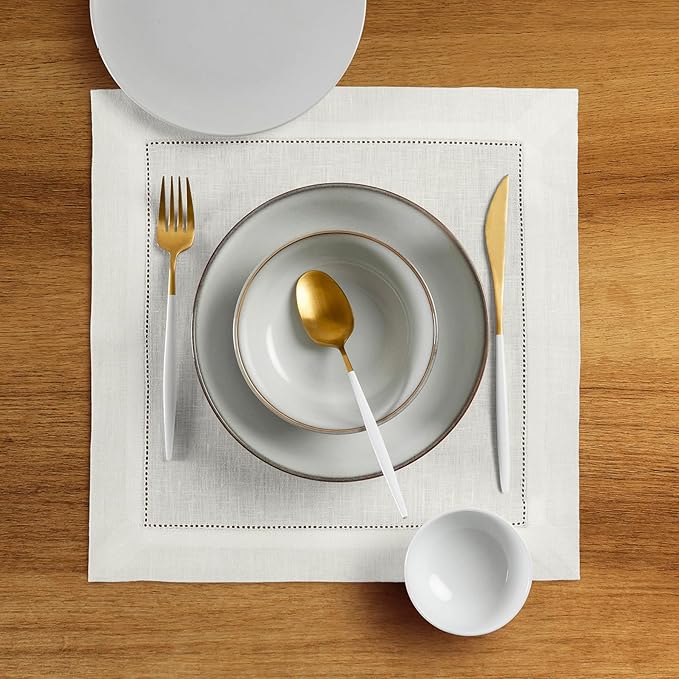 Solino Home Square Placemats Set of 4-100% Pure Linen Ivory Cloth Placemats 14 x 14 Inch - Classic Hemstitch, Machine Washable Place Mats for Spring, Summer, Mothers Day
