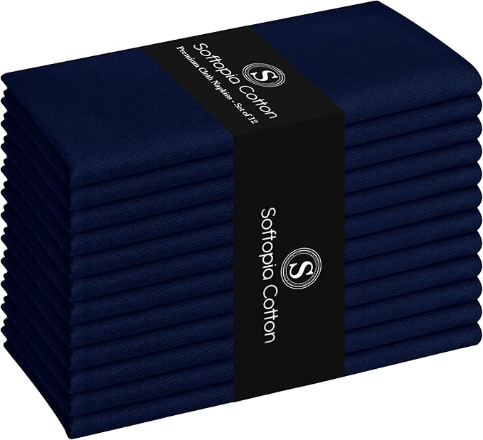 Cloth Napkin 17Inch x 17Inch, Washable & Reusable Napkins, Set of 12, Durable, Absorbent, Soft Linen Table Napkins for Fall, Parties, Holiday, Lunch, Dinner, Everyday Use, Navy Blue