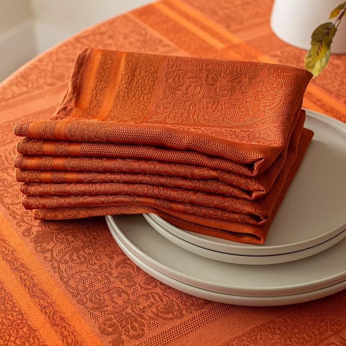 Benson Mills Ravenna Yarn Dyed Jacquard Heavyweight Fabric Cloth Napkin, for Everyday, Parties, Weddings, Holiday, Fall and Thanksgiving Tablecloths (18" x 18" Napkins Set of 4, Bison/Rust)