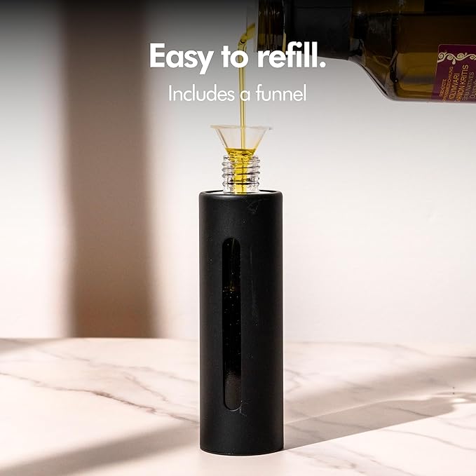 KIVY Glass Oil Sprayer for Cooking– Precise Oil & Vinegar Spray Bottle Oil Mister Spray Bottle for Food – Includes Funnel – Perfect for Cooking & Air Fryer - Stainless Steel Sprayer