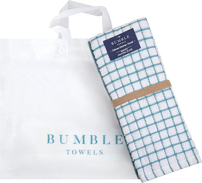 Bumble Kitchen Towels (6 Pack) | 16" x 28" | 100% Cotton Dish Towels for Kitchen | 380 GSM | Soft, Highly Absorbent & Durable Dish Towels with Hanging Loop | Aqua