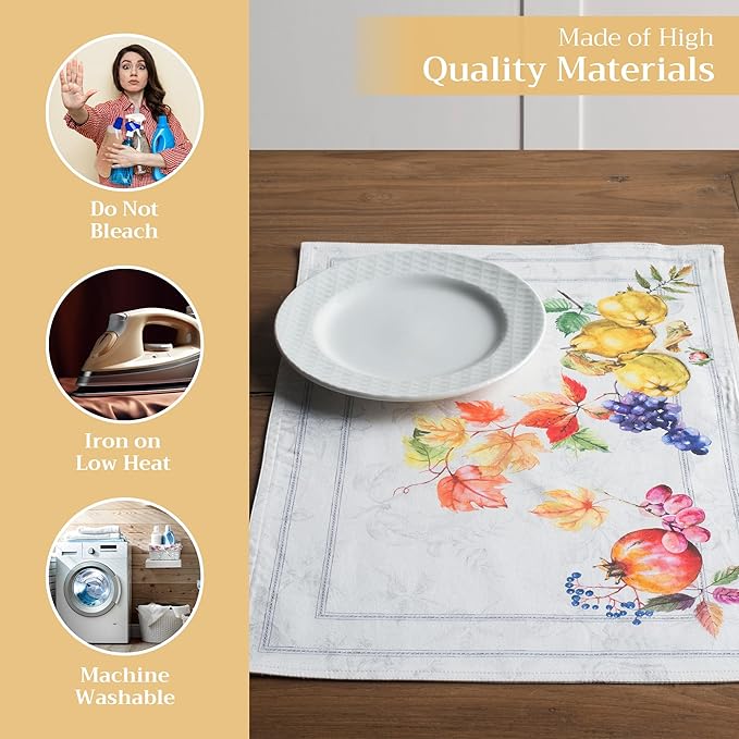 Maison d' Hermine Placemats Set of 4 100% Cotton Washable Cloth Place Mats, Reusable Table Mats for Thanksgiving Christmas Decorations Kitchen Dining Party Wedding (Fruit D'Hiver, 13" x 19")