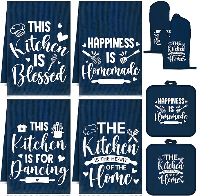 Leinuosen 8 Pcs Kitchen Towels and Oven Mitts Sets Pot Holders Dishcloths Set Kitchen Decorative Accessories Absorbent Potholders Heat Resistant for Chef Baking Cooking