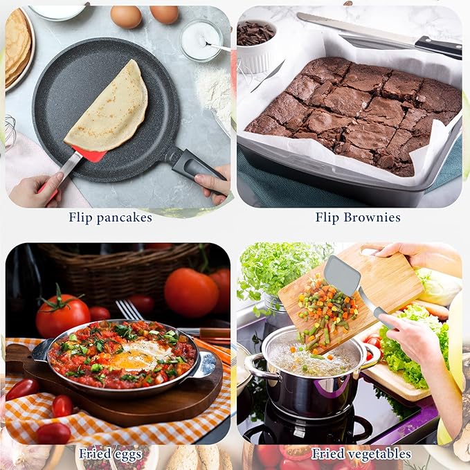 Gejoy 4 Pcs Silicone Cookie Spatula Turner Mini Brownie Spatula Flexible Silicone Spatulas Nonstick Cookware Heat Resistant No Scratch Flipper Baking Utensils for Egg Pancake(Gray, Blue, Black, Red)