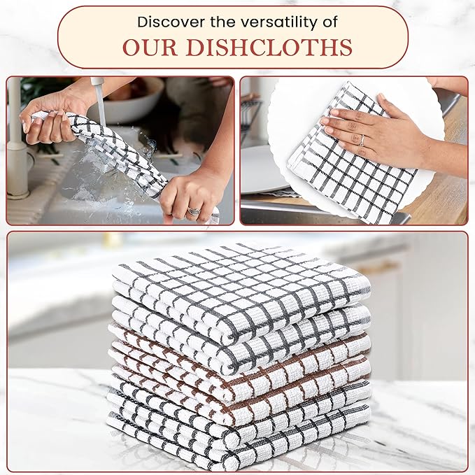 Vintage Vista 100% Cotton Dish Cloths (Pack of 6) - Dish Rags for Washing Dishes - Reusable & Highly Absorbent Kitchen Towels - Kitchen Rags fo Easter - (12" x 12" - Multicolor Checkered)