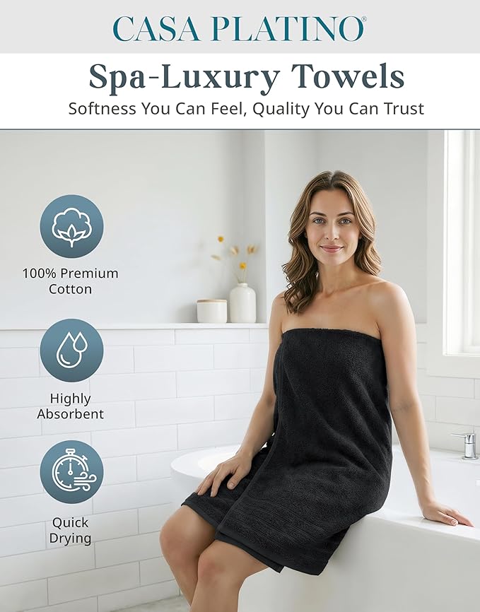 100% Mercerized Cotton Bath Towels Set of 24 - 2 Bath Sheets, 2 Bath, 2 Gym Towel, 4 Fingertip, 6 Hand, 8 Washcloths, Gentle on Body, Luxury Softness for Daily Living, Perfect for Everyday Use – Black
