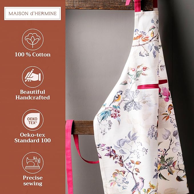 Maison d' Hermine 100% Cotton Apron for women with Pocket Kitchen Chef Apron for Men Cooking Mothers Day Gifts