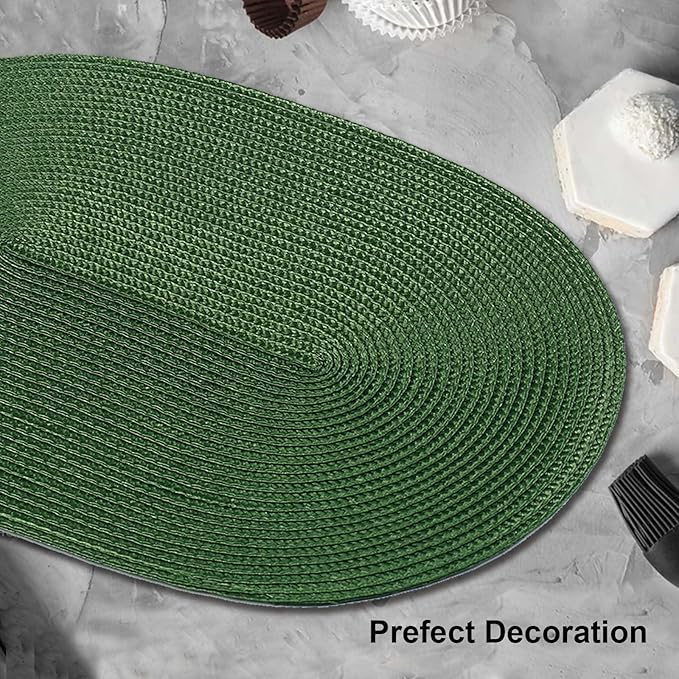 AHHFSMEI Placemats Set of 6 for Dining Table Washable Woven Non-Slip 18x12 inches Placemat Heat-Resistant Durable Table Mats for Dining Table Easy to Clean (Oval Green, 6)
