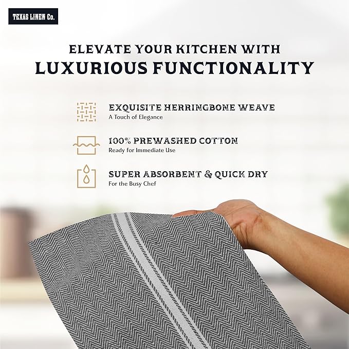 TEXAS LINEN CO. Cotton Kitchen Towels 12 Pack - 15 x 25 Inches - Highly Absorbent Dish Towels for Kitchen Drying, Soft Durable Reusable Quick Dry Tea, Kitchen and Dish Cloths Set - Grey Chambray