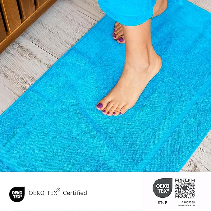 SALBAKOS 100% Turkish Cotton Bath Mat Set 2-Piece - 20x34 inch, Hotel & Spa Collection, Soft, Absorbent, Long Lasting, Durable Bathroom Rugs | Made in Turkey (Aqua, 2 Bath Mats)