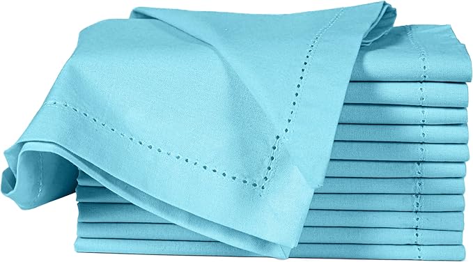 Cotton Cloth Napkins Set of 12, 18x18 Cotton Napkin Cloth Washable, Soft, Reusable Napkins for Wedding, Parties, Christmas, Thanksgiving, Everyday Use (Light Blue)