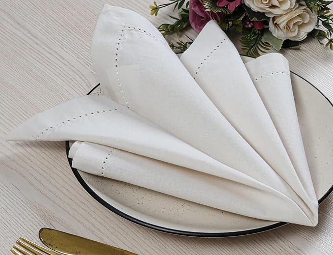 Cotton Cloth Napkins Set of 12, 18x18 Cotton Napkin Cloth Washable, Soft, Reusable Napkins for Wedding, Parties, Christmas, Thanksgiving, Everyday Use (Off White) - ALPHA Living HOME