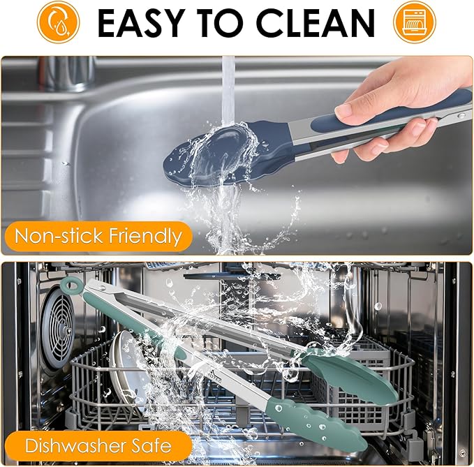 HOTEC Premium Stainless Steel Locking Kitchen Tongs with Silicon Tips, Set of 3-7", 9" and 12" (Neutral)