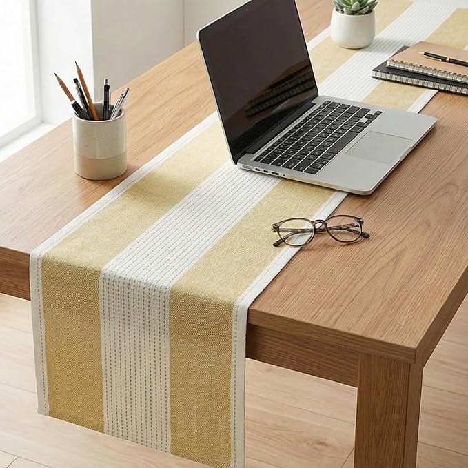 Artoid Mode Light Yellow Farmhouse Rustic Table Runner, Seasonal Macrame Fabric Kitchen Dining Holiday Wedding Table Decor for Home Party 13x60 Inch