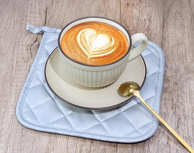 ONLYKXY 2pcs Cotton Heat Resistant Pads Basic Square Pot Holder 20cm/7.87inch Multipurpose Quilted Liner Little Trivet Cloth Potholders for Hot Cold Kitchen Baking Cooking Oven (Silver)