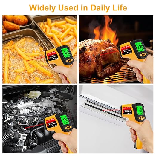 Infrared Thermometer Gun, Dual-Mode with Non-Contact IR & K-Type Thermocouple Probe Meature, -58°F to 1472°F High Accuracy Laser Temperature Gun with Emissivity, Humidity, for Cooking, Industrial Use