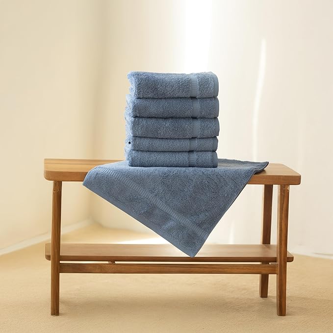SALBAKOS 100% Turkish Cotton Hand Towels Set 6-Piece Blue 16x30 in | Luxury Premium Quality Thick Super Absorbent Turkish Hand Towel for Bathroom & Kitchen | Made in Turkey (Blue, 6 Hand Towels)