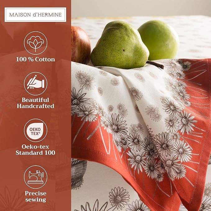 Maison d' Hermine Cloth Napkins Set of 4 100% Cotton for Thanksgiving Christmas Decorations Everyday Reusable Square Fall Napkins Cloth Washable Dinner Party (Bagatelle, 20"x20")