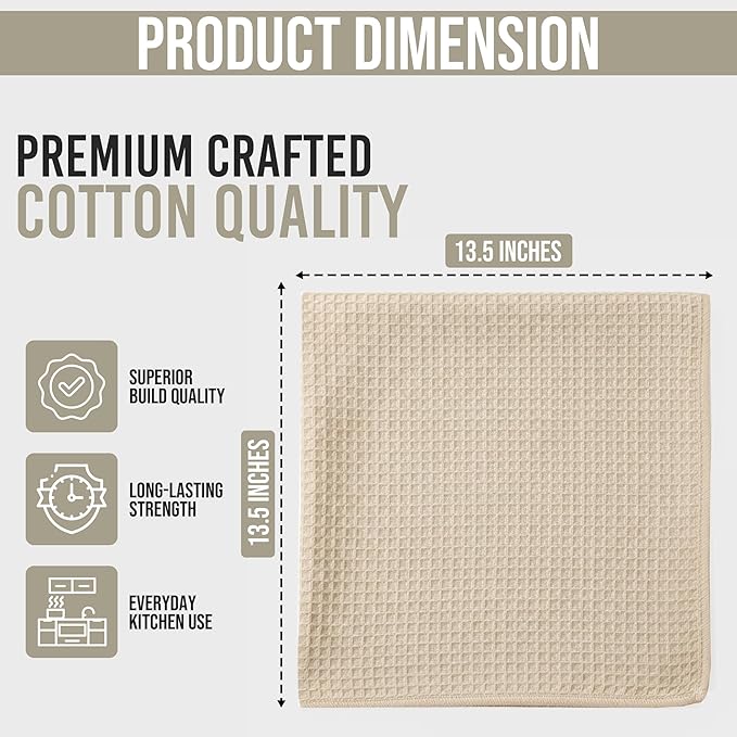 100% Cotton Waffle Kitchen Dish Cloths 6-Pack– Ultra Absorbent & Quick Dry, Counters & Kitchen Use – Soft, Durable & Lint-Free13.50X13.50 inches (Off-White)