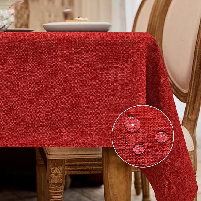 BALCONY & FALCON Square Tablecloth - Small Waterproof Table Cloth, Wrinkle Resistant Table Cover Linen Fabric Tablecloths for Dining Kitchen Wedding and Outdoor Decoration (Ruby Red, 55"x55")