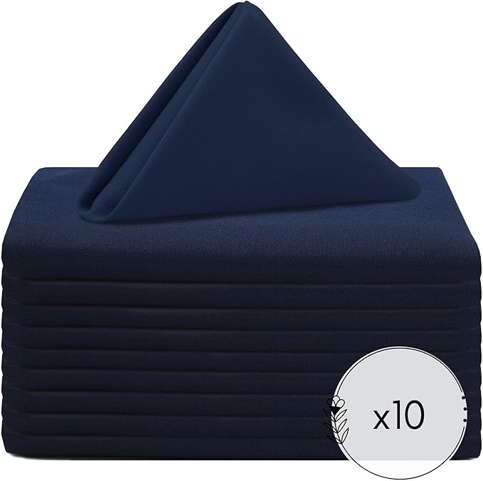 Your Chair Covers Cloth Polyester Napkins, 20 x 20 Inch, Washable Dinner Fabric Linen Napkins with Hemmed Edges for Restaurant, Wedding and Holiday Pack of 10 (Navy Blue)